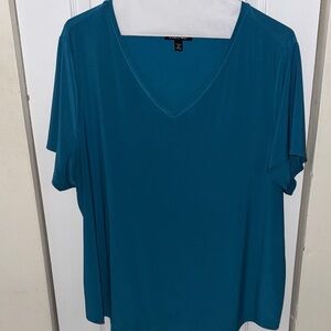 Kasper Teal Short Sleeve V-Neck Top